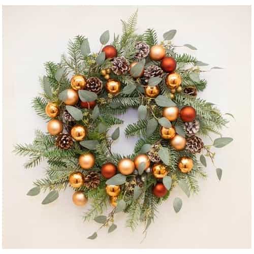 COPPER BAUBLE WREATH 55CM