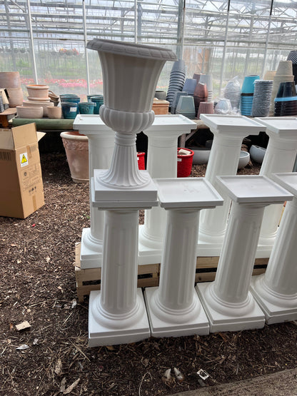 White Urn 58cm and Pedestial stands
