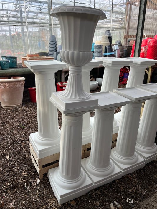 White Urn 58cm and Pedestial stands
